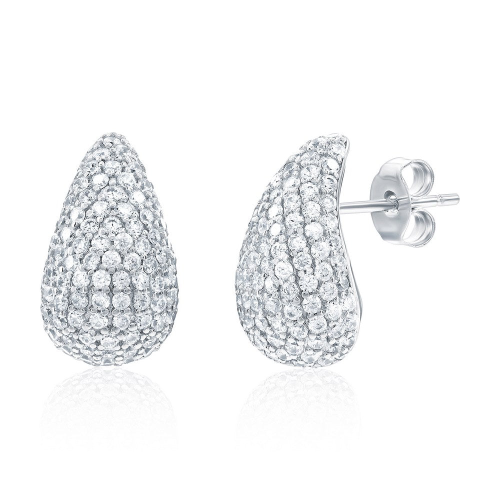 Sterling Silver, Puffed Pearshaped CZ Earrings