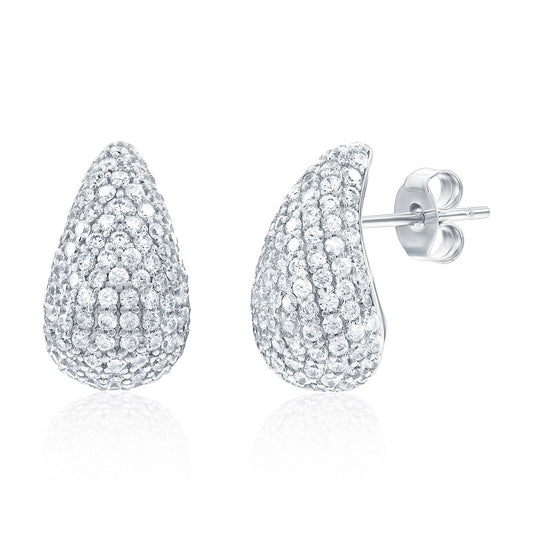 Sterling Silver, Puffed Pearshaped CZ Earrings