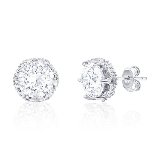 Sterling Silver, 10mm CZ Beaded Design Studs