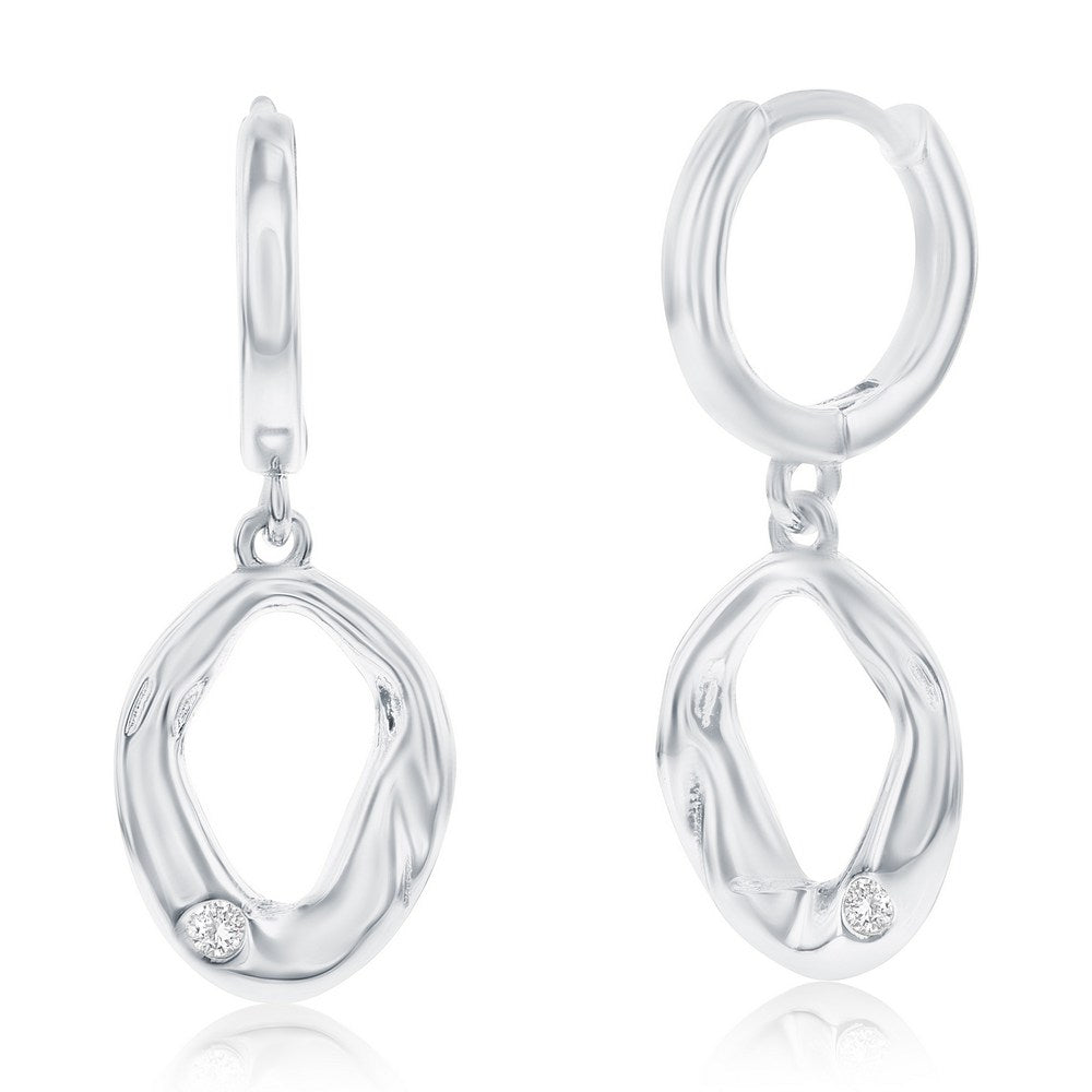 Sterling Silver, Textured Oval CZ Earrings