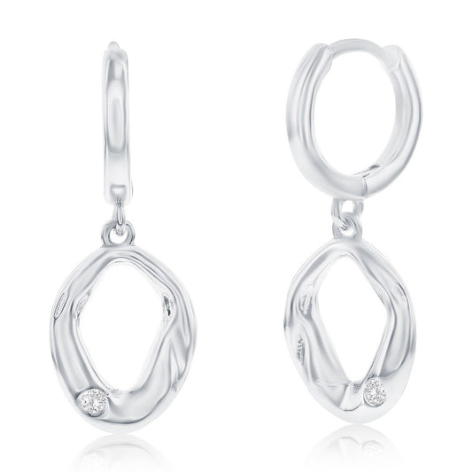 Sterling Silver, Textured Oval CZ Earrings