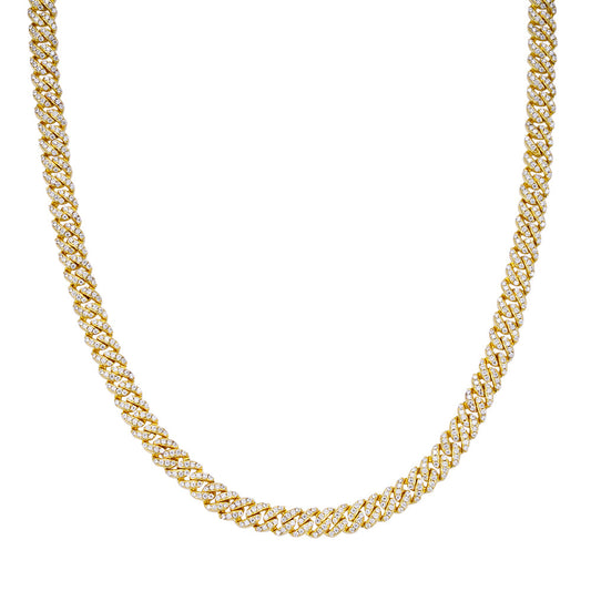 Sterling Silver Moissanite 6mm Cuban Chain Necklace 22IN GP