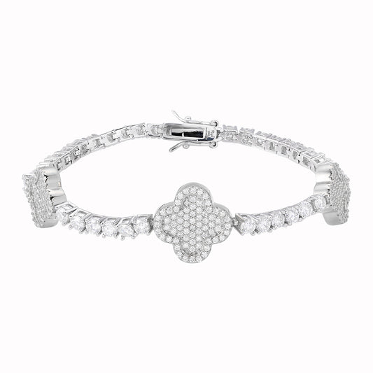 Sterling Silver Round Moissanite 15mm Designer With 3mm Tennis Chain 7 Inch Bracelet RP 1 Cttw