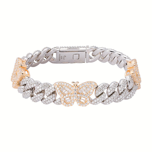 Sterling Silver Round Baguette Moissanite Butterfly Designer 7 Inch Bracelet RP+GP 5-3/4 Cttw