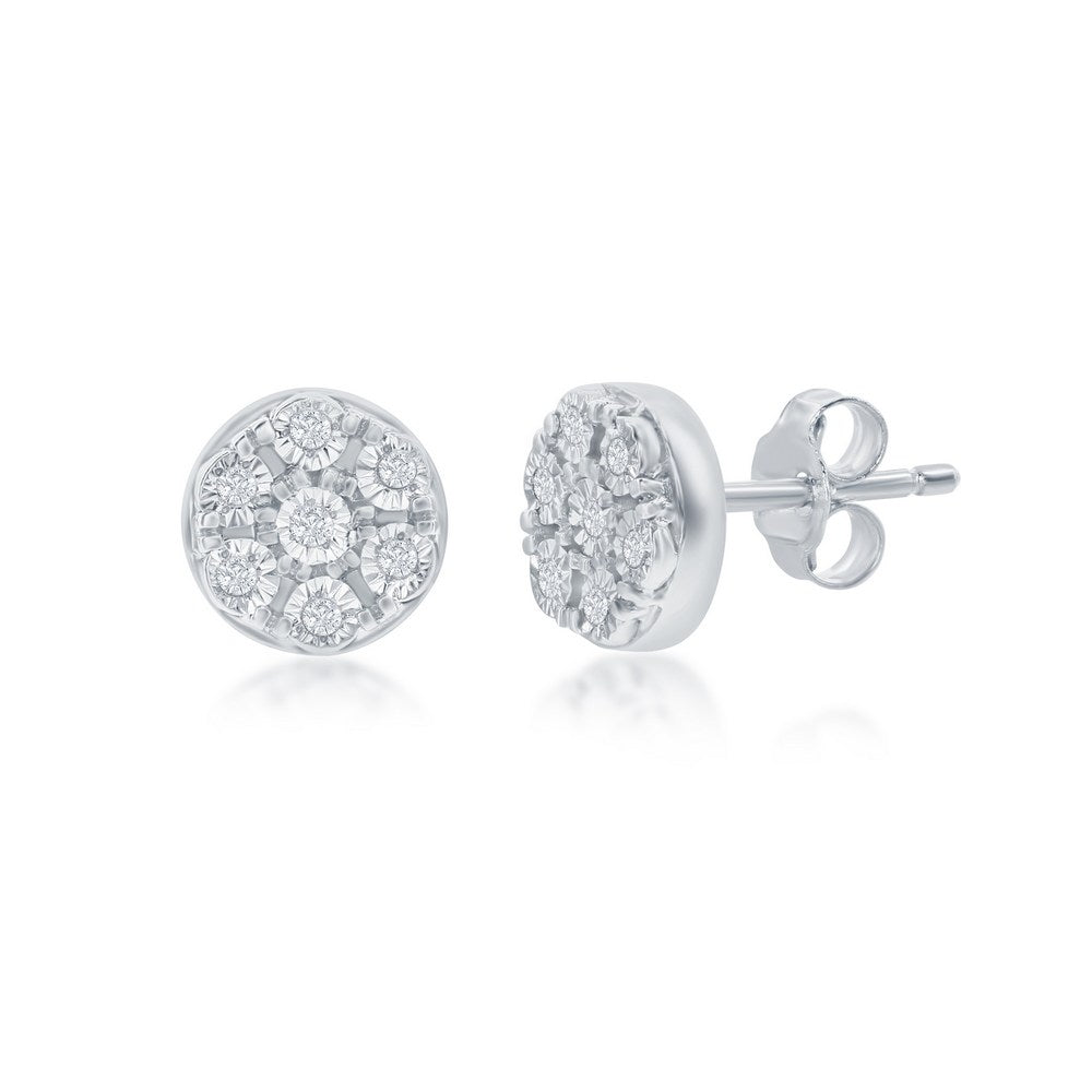 Sterling Silver, Cluster of Diamonds 5mm Studs - (14 Stones)