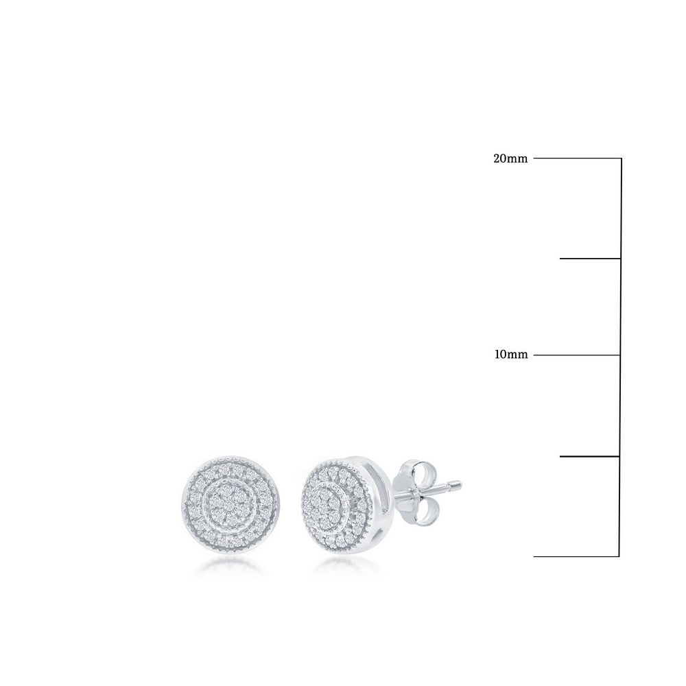 Sterling Silver, Round Halo Diamond Stud Earrings - (46 Stones)