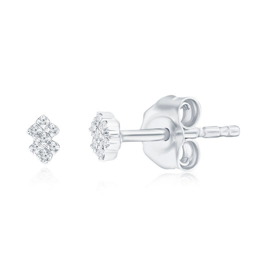 Sterling Silver Small Diamond Studs - (14 Stones)