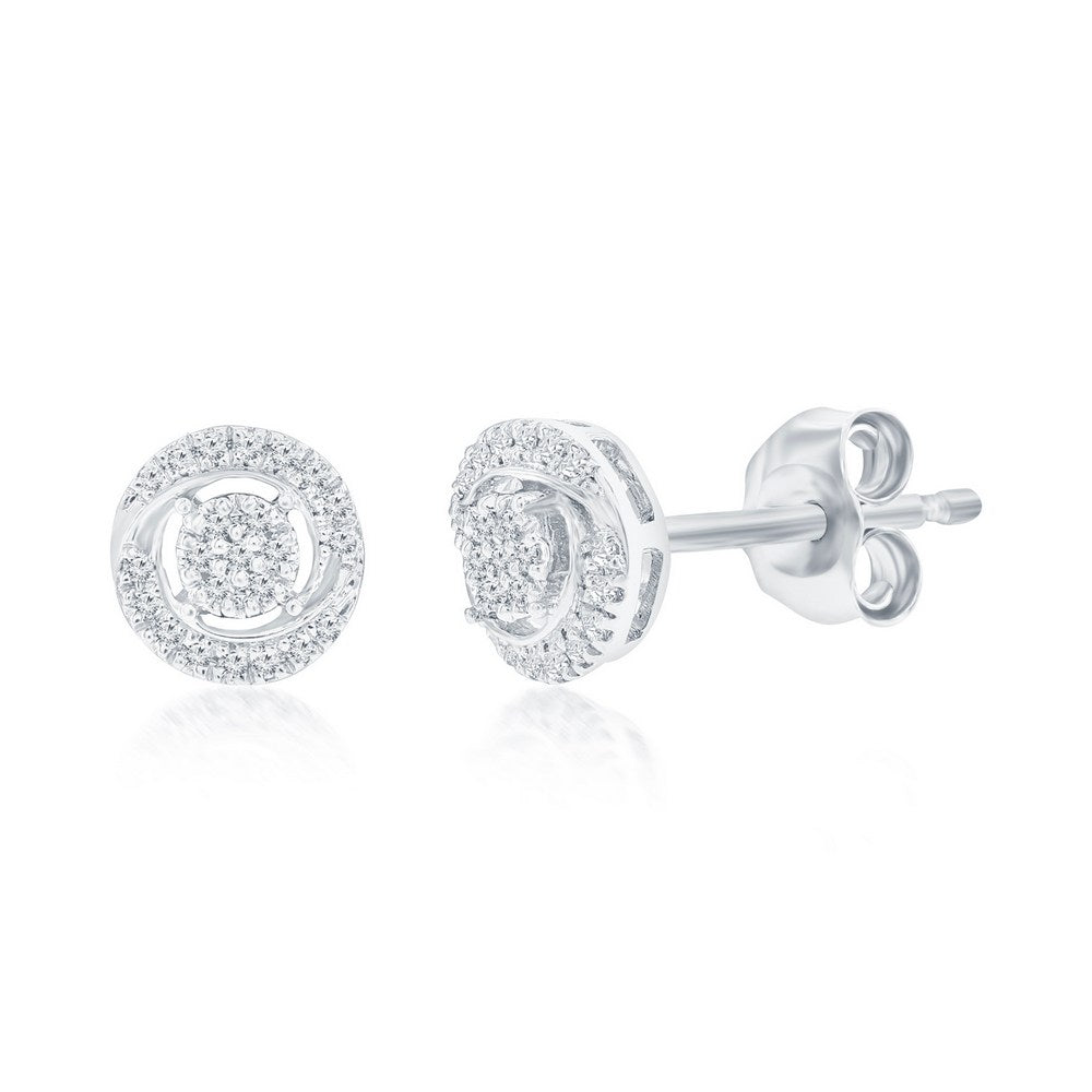 Sterling Silver, Round Halo Diamond Studs - (46 Stones)