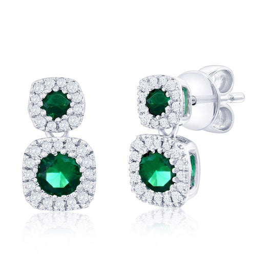 Sterling Silver, Lab-Grown 0.38ct Emerald & 0.12ct Natural Diamond Earrings - (60 Stones)