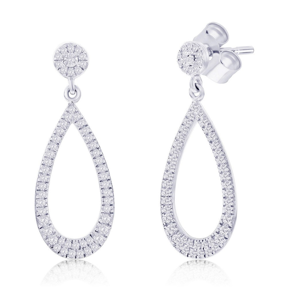 Sterling Silver, Pearshaped & Round Diamond Earrings - (138 Stones)