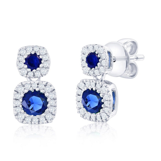 Sterling Silver, Lab-Grown Sapphire (0.58ct) & (0.12ct) Natural Diamond Earrings - (60 Stones)
