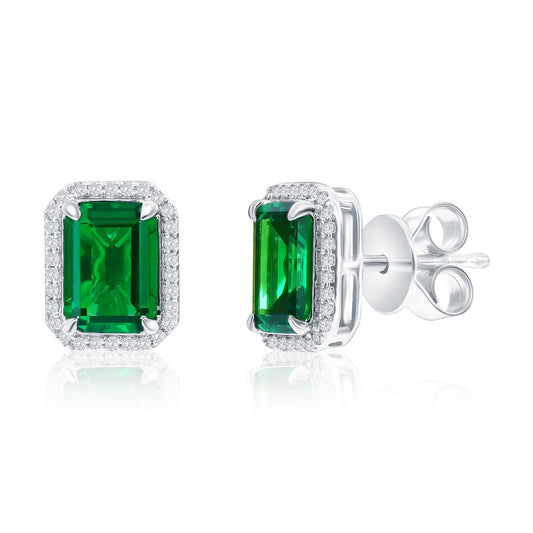 Stering Silver, 1.60ct Emerald & 0.12ct Natural Diamond Studs - (62 Stones)