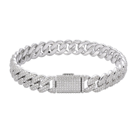 Sterling Silver Moissanite 10mm Cuban Bracelet 8 Inch RP 5-1/10 Cttw