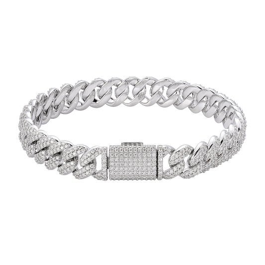 S.Silver Moissanite 10mm Cuban Bracelet 8 Inch RP+PP 5-1/10 Cttw