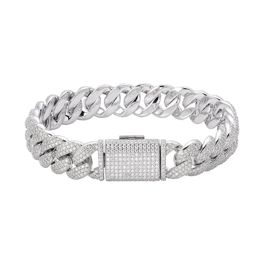 Sterling Silver Moissanite 12mm Cuban Bracelet 8 Inch RP 7-3/4 Cttw