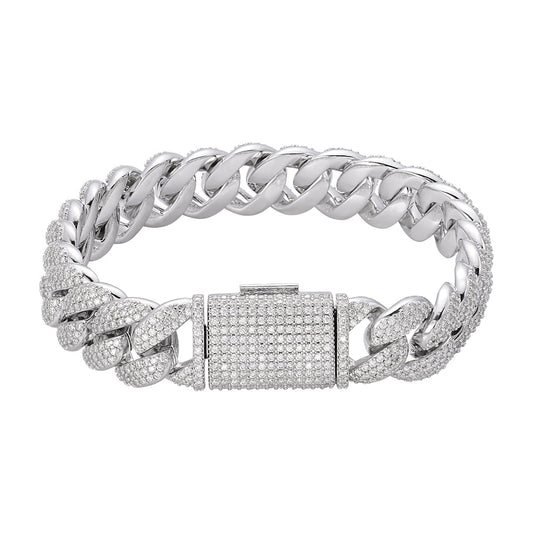 Sterling Silver Round Moissanite 15mm Cuban 8.50 Inch Bracelet RP 11-3/4 Cttw