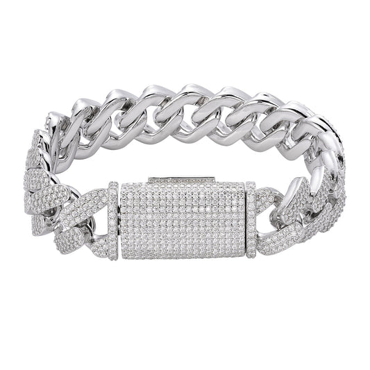 Sterling Silver Moissanite18mm Miami Cuban 8.5 Inch Mens Bracelet RP 17-1/3 Cttw