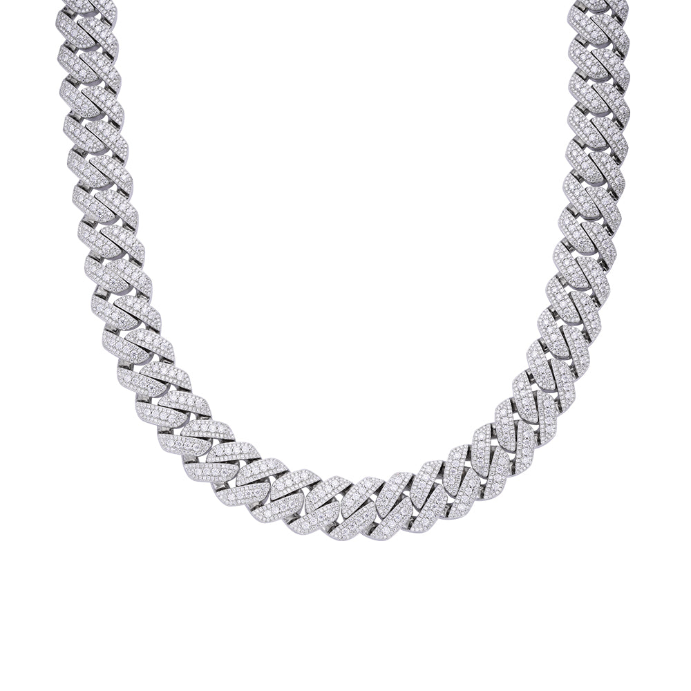 Sterling Silver Moissanite 20mm Three Stone Heavy Cuban Chain 22 Inch Necklace RP 46-1/10 Cttw