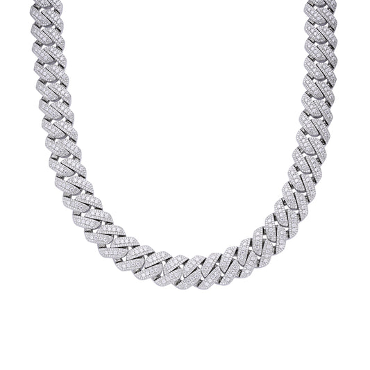 Sterling Silver Moissanite 20mm Three Stone Heavy Cuban Chain 22 Inch Necklace RP 46-1/10 Cttw