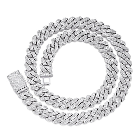 Sterling Silver Moissanite 13mm Square Cuban Chain 22 Inch Necklace RP 18-1/4 Cttw