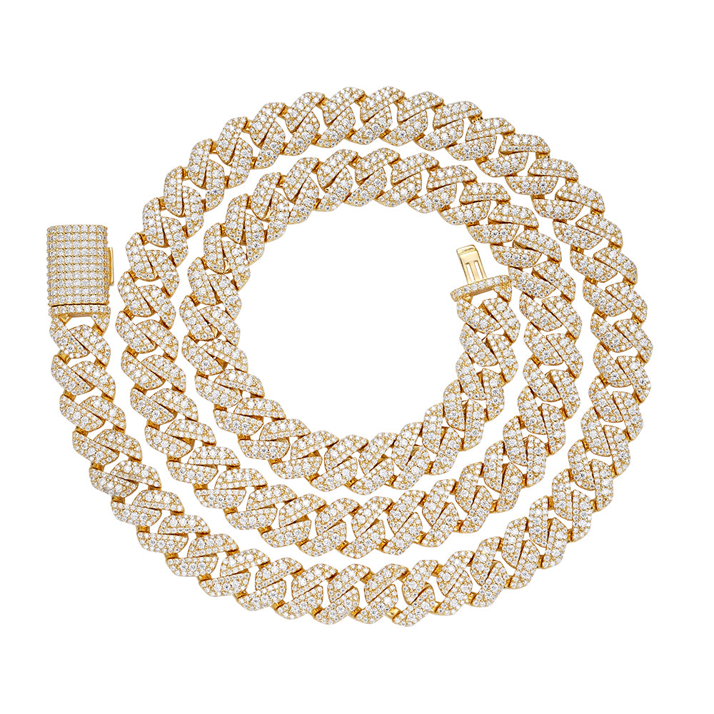 Sterling Silver Round Big Stone in Center Surrounded with Small Stones 10mm Moissanite Cuban Chain 22Inch Necklace GP 18-3/8 Cttw