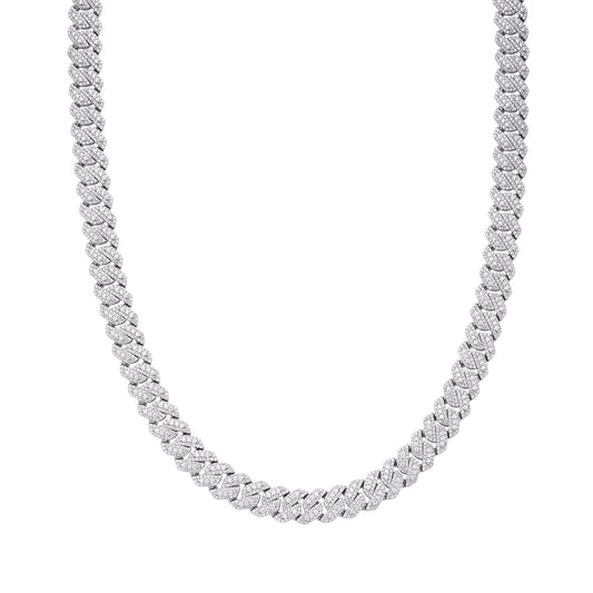 Sterling Silver Round Big Stone in Center Surrounded with Small Stones 10mm Moissanite Cuban Chain 22Inch Necklace RP 18-3/8 Cttw