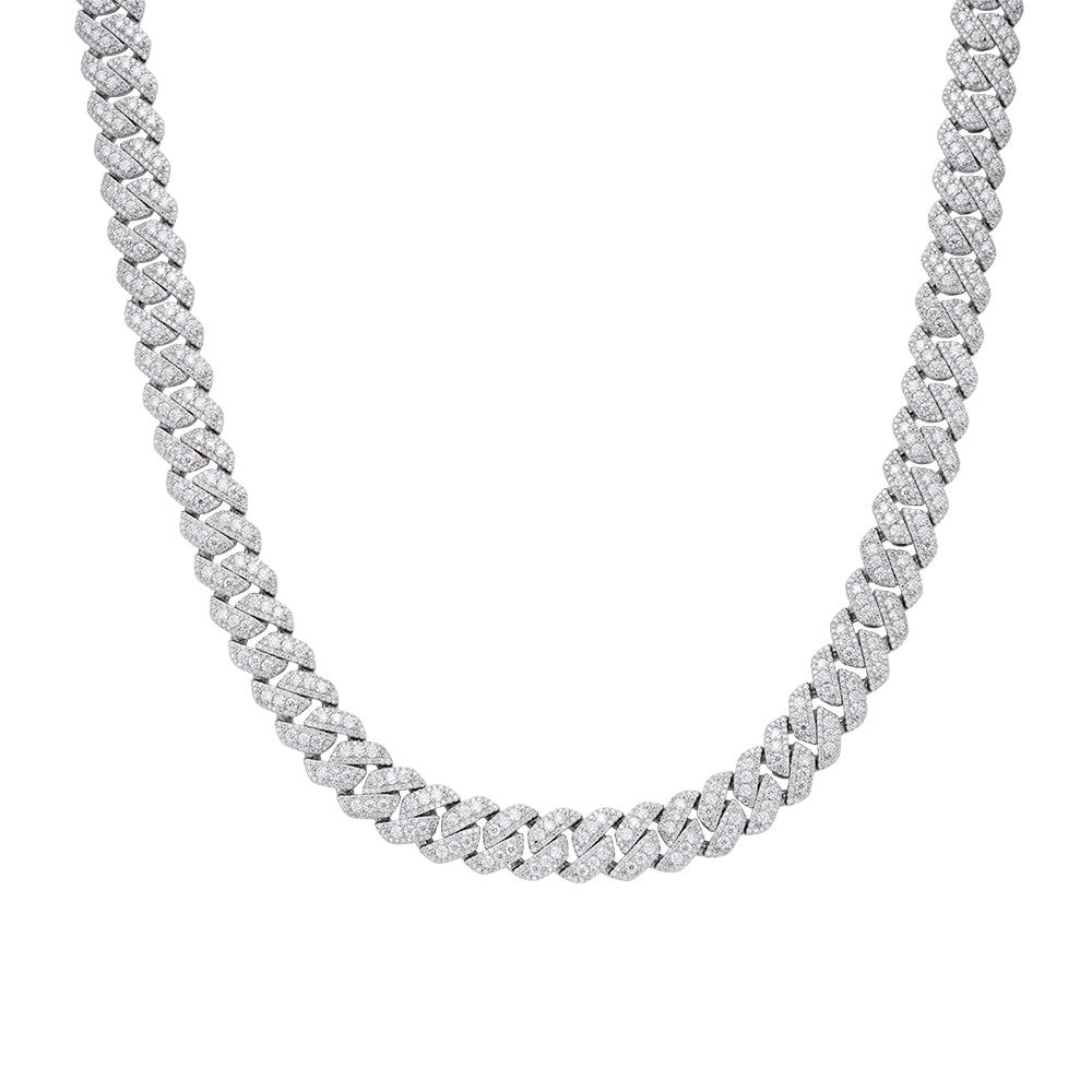 Sterling Silver Round Big Stone in Center Surrounded with Small Stones 12mm Moissanite Cuban Chain 22Inch Necklace RP 30 Cttw