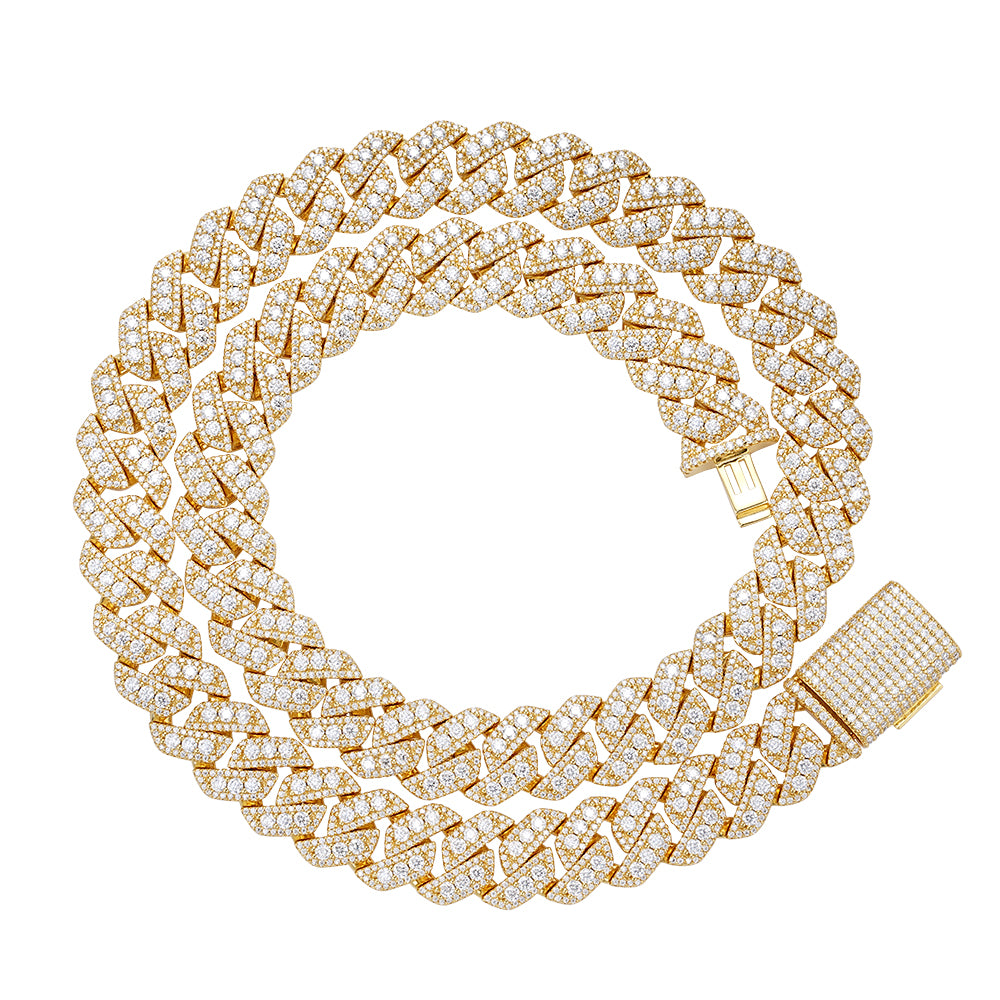 Sterling Silver Round Big Stone in Center Surrounded with Small Stones 14mm Moissanite Cuban Chain 22Inch Necklace GP 34 Cttw