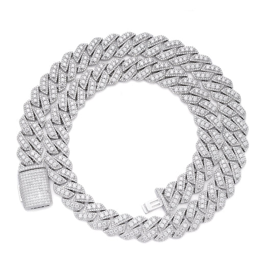 Sterling Silver Round Big Stone in Center Surrounded with Small Stones 14mm Moissanite Cuban Chain 22Inch Necklace RP 34 Cttw