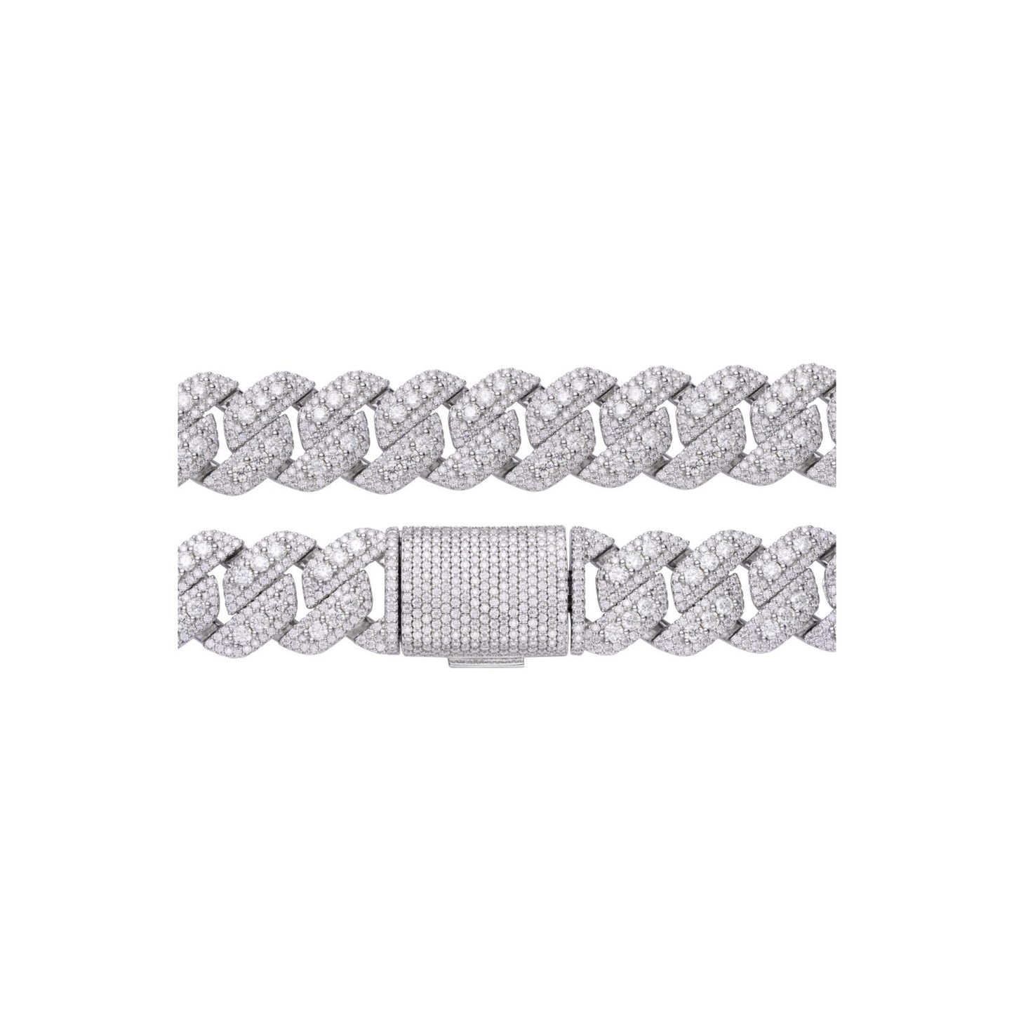 Sterling Silver Round Big Stone in Center Surrounded with Small Stones 20mm Moissanite Cuban Chain 22Inch Necklace PP 55-5/8 Cttw