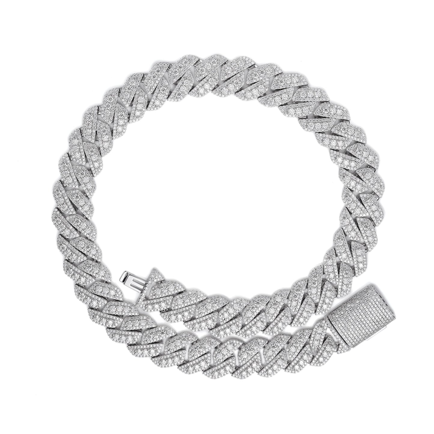 Sterling Silver Round Big Stone in Center Surrounded with Small Stones 20mm Moissanite Cuban Chain 22Inch Necklace RP 55-5/8 Cttw