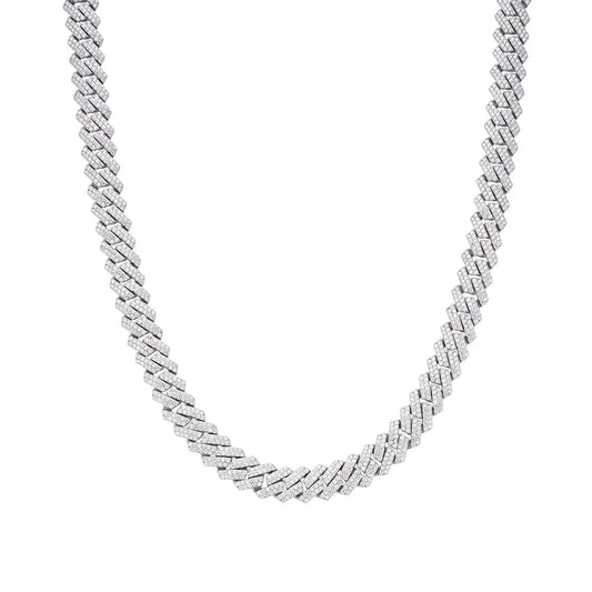 Sterling Silver Round Moissanite 22 Inch Snake Cuban Chain Necklace RP 15-5/8 Cttw