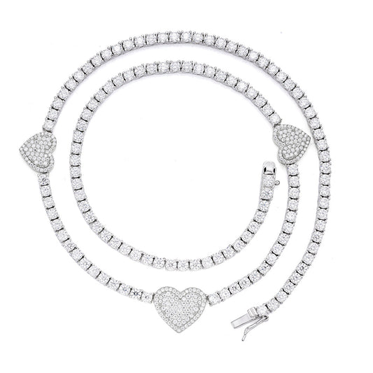 Sterling Silver Round Moissanite 15mm Heart Designer With 3mm Tennis Chain 18 Inch Necklace RP 1-1/3 Cttw