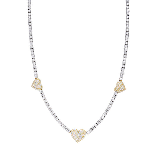 Sterling Silver Round Moissanite 15mm Heart Designer With 3mm Tennis Chain 18 Inch Necklace RP+GP 1-1/3 Cttw