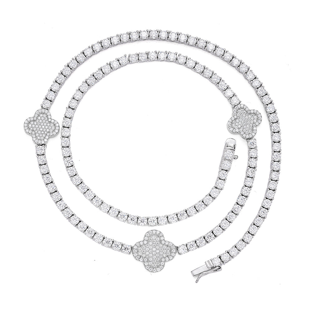 Sterling Silver Round Moissanite 15mm Designer With 3mm Tennis Chain 18 Inch Necklace RP 1 Cttw