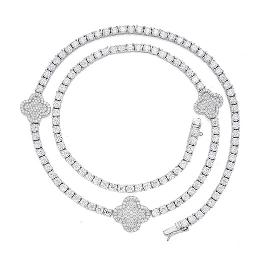 Sterling Silver Round Moissanite 15mm Designer With 3mm Tennis Chain 18 Inch Necklace RP 1 Cttw