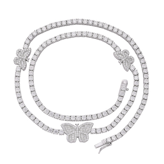 Sterling Silver Round Baguette Moissanite Butterfly Designer 18 Inch Necklace RP 1-5/8 Cttw