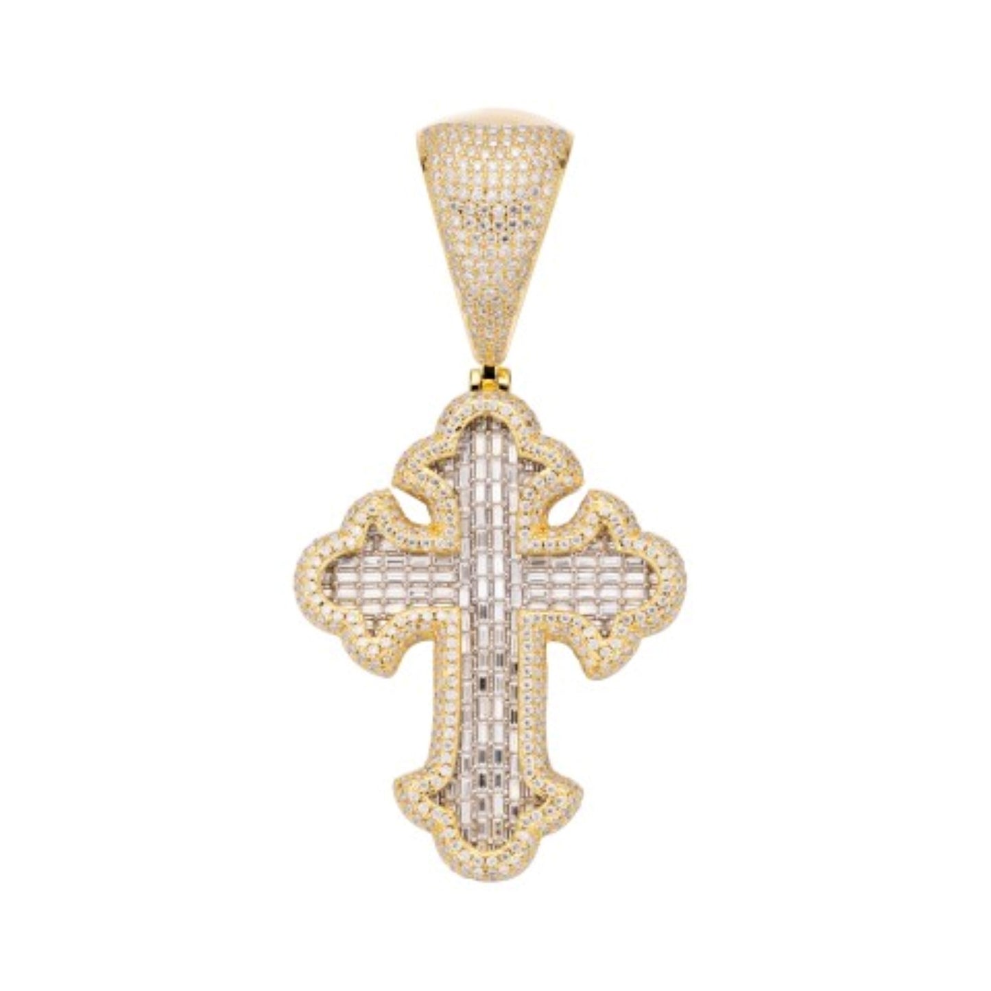 S.Silver Moissanite Cross Baguette Religious Pendant 5-1/2 Cttw