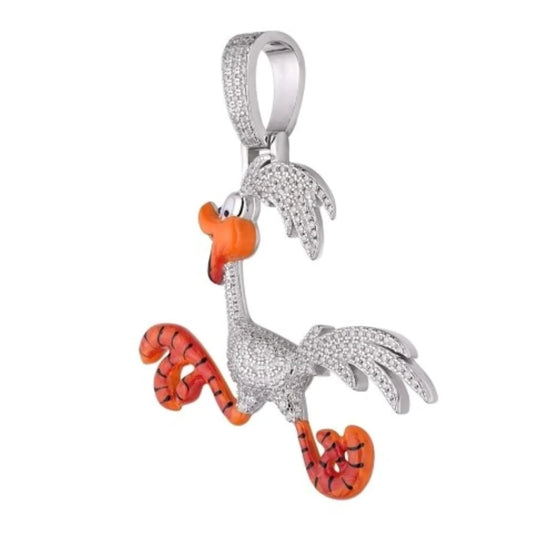 Sterling Silver Moissanite Enamel Bird Animal Pendant RP 7/8 Cttw