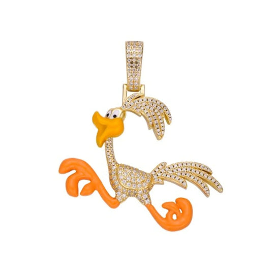 Sterling Silver Moissanite Enamel Bird Animal Pendant GP 7/8 Cttw