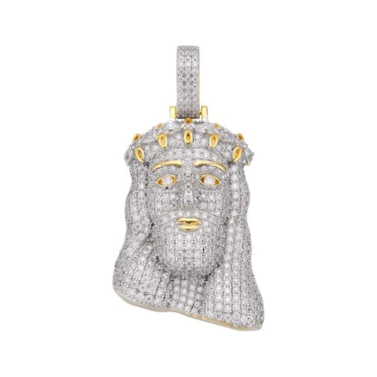 Sterling Silver Moissanite Jesus Face Religious Pendant RP+GP 3-1/3 Cttw