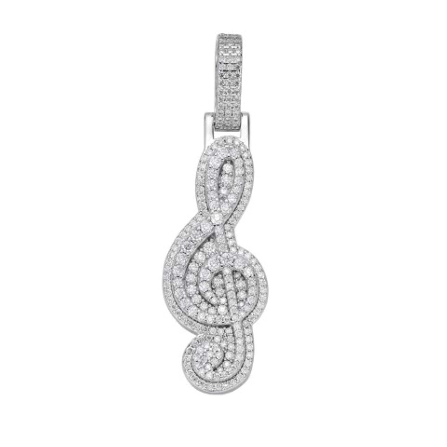 Sterling Silver Moissanite Music Note Symbol Pendant 1-5/8 Cttw RP