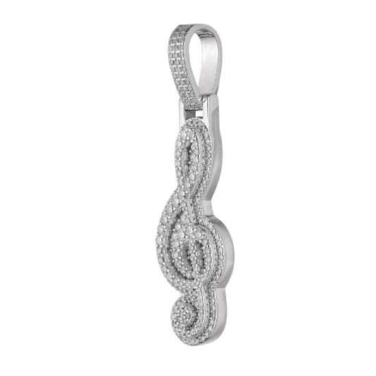 Sterling Silver Moissanite Music Note Symbol Pendant 1-5/8 Cttw RP