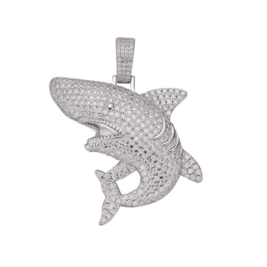 Sterling Silver Moissanite Shark Fish Animal Pendant RP 3-7/8 Cttw