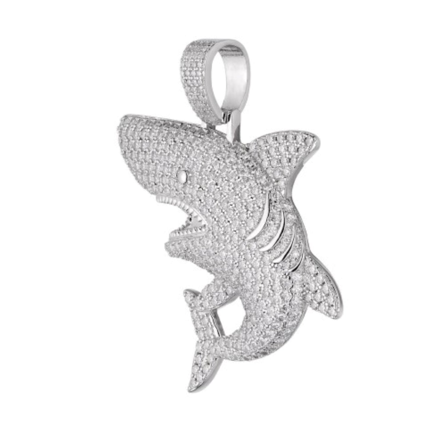 Sterling Silver Moissanite Shark Fish Animal Pendant RP 3-7/8 Cttw