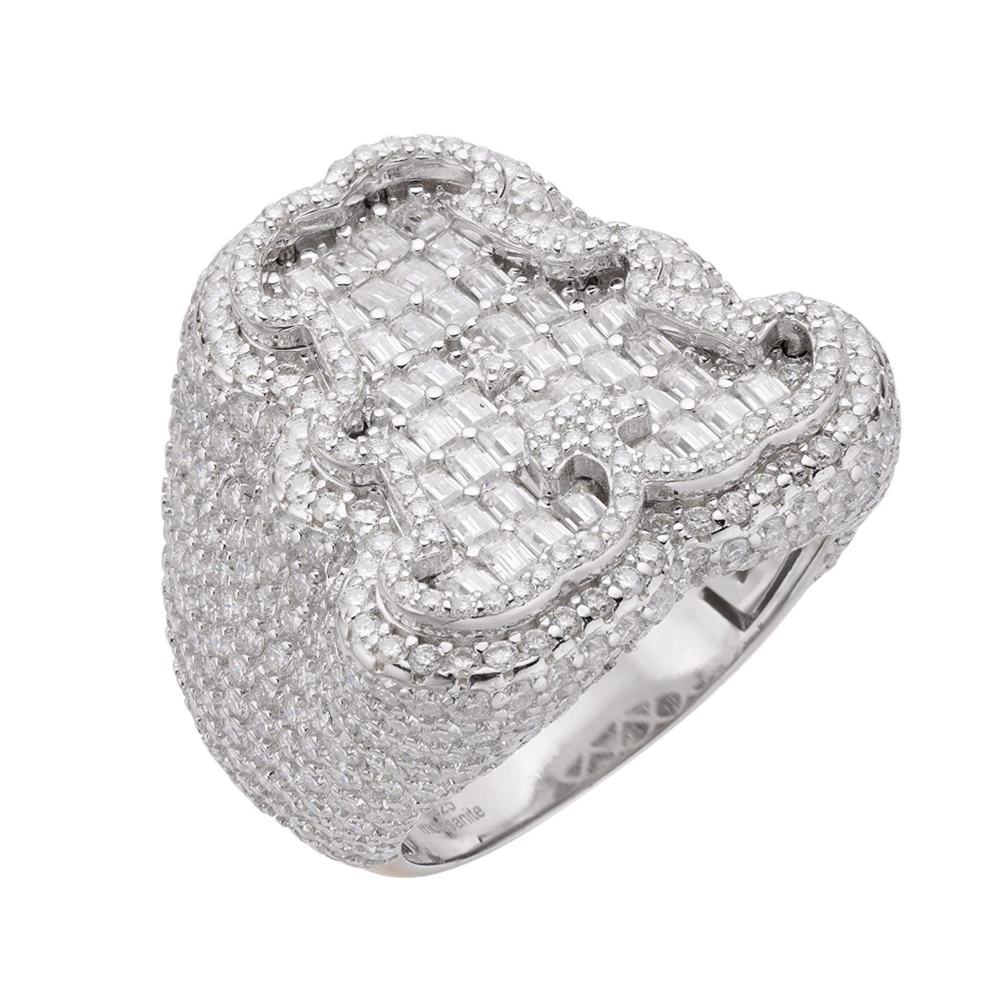 Sterling Silver Round Baguette Moissanite Albhabet A letter Initial SZ 10 Mens Ring RP 7-5/8 Cttw