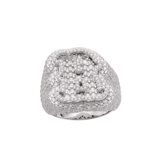 Sterling Silver Round Baugette Moissanite Albhabet R letter Initial SZ 10 Mens Ring RP 6-7/8 Cttw