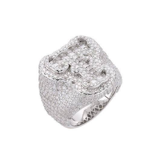 Sterling Silver Round Baugette Moissanite Albhabet T letter Initial SZ 10 Mens Ring RP 6-3/4 Cttw