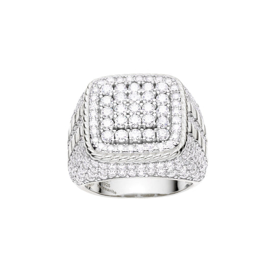 Sterling Silver Round Moissanite Designer Mens Ring RP 3-7/8 Cttw