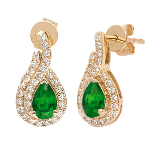 14KY 0.40CTW DIAMOND & EMERALD LADIES EARRINGS